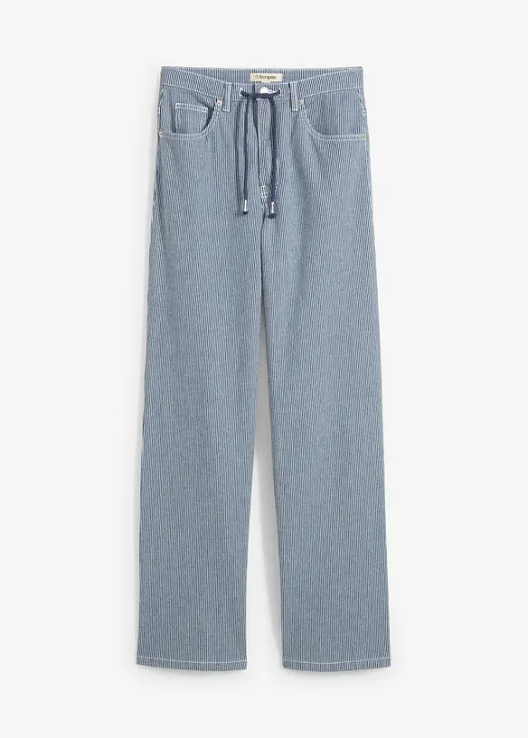 Volné rovné džíny, High Waist, proužky, bonprix