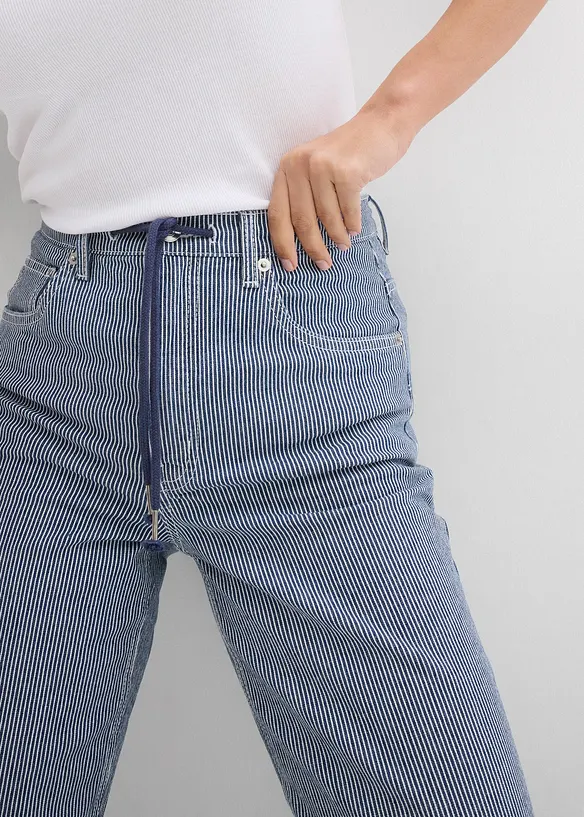 Volné rovné džíny, High Waist, proužky, bonprix