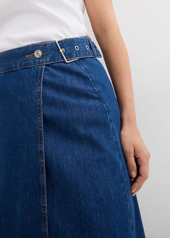 Džínová sukně se zavinovacím vzhledem Super Soft, bonprix