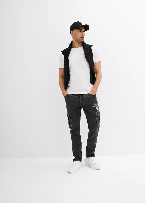 Strečové cargo džíny bez zapínání, Regular Fit, Tapered, bonprix