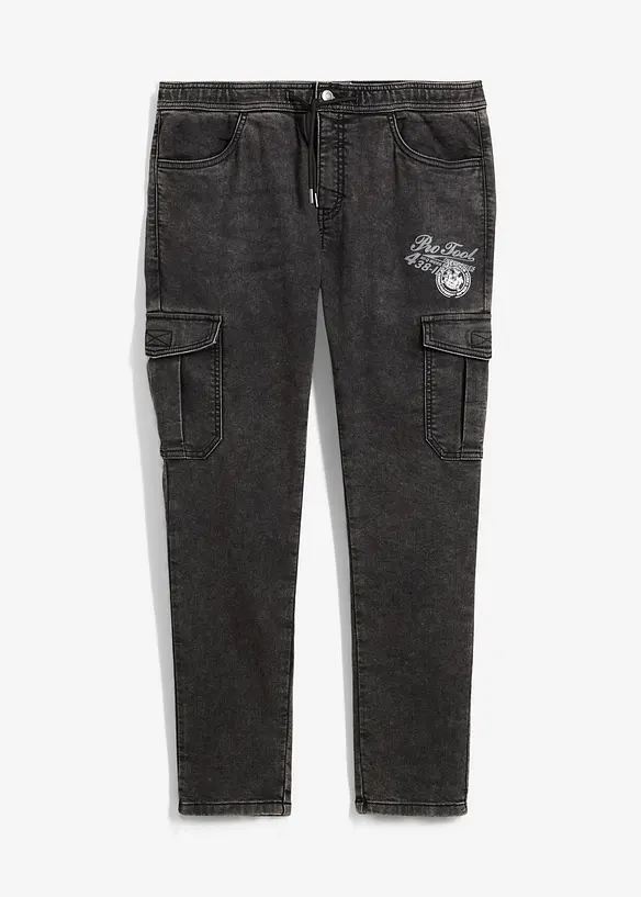 Strečové cargo džíny bez zapínání, Regular Fit, Tapered, bonprix