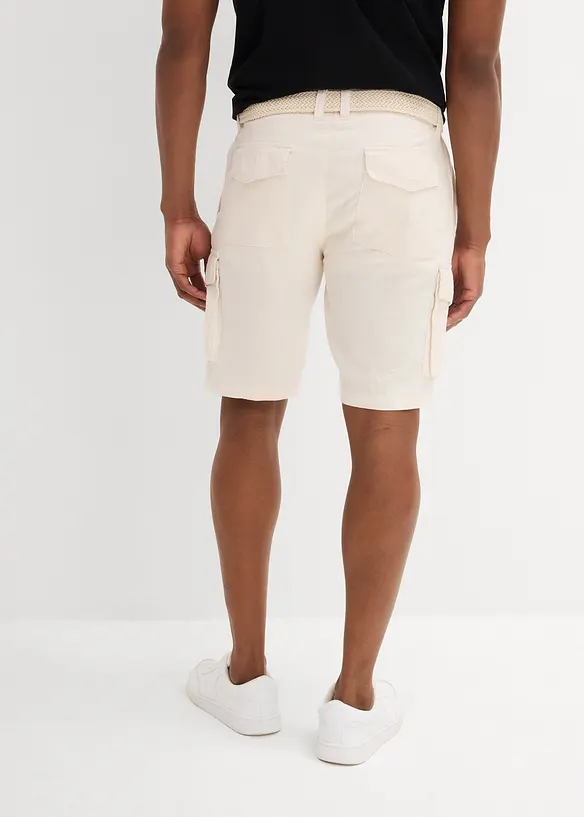 Cargo bermudy s podílem lnu a s páskem, Regular Fit, bonprix