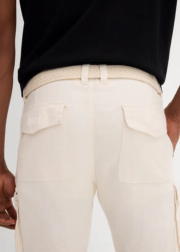 Cargo bermudy s podílem lnu a s páskem, Regular Fit, bonprix