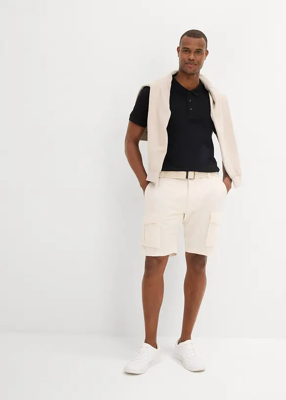 Cargo bermudy s podílem lnu a s páskem, Regular Fit, bonprix