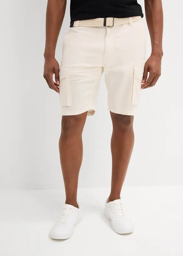 Cargo bermudy s podílem lnu a s páskem, Regular Fit, bonprix
