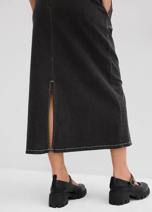 Džínová midi sukně, Mid Waist, bonprix
