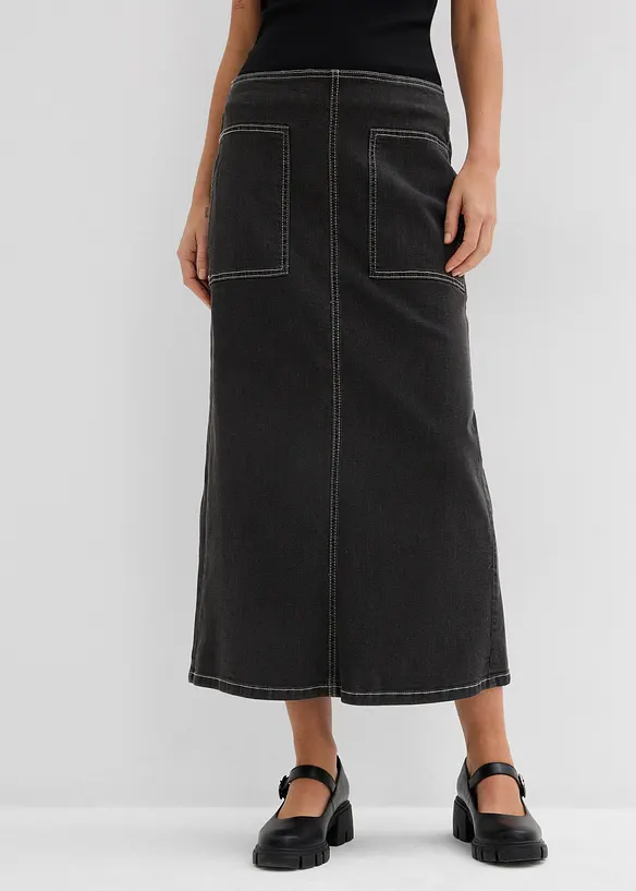 Džínová midi sukně, Mid Waist, bonprix