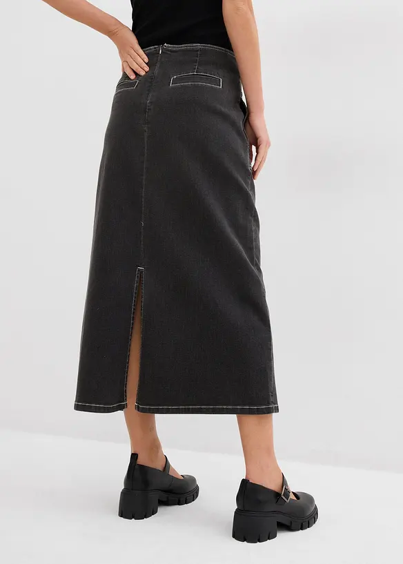 Džínová midi sukně, Mid Waist, bonprix