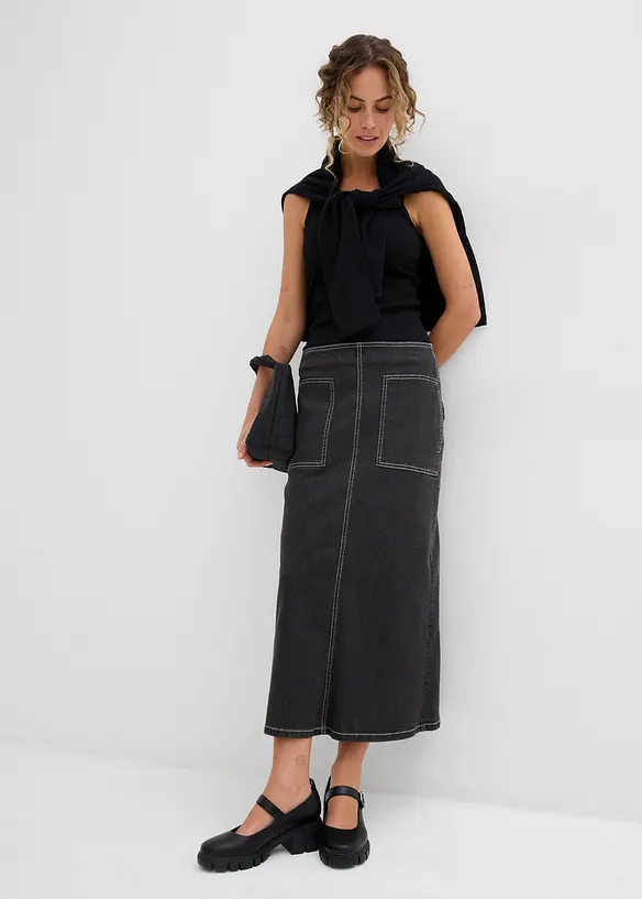 Džínová midi sukně, Mid Waist, bonprix