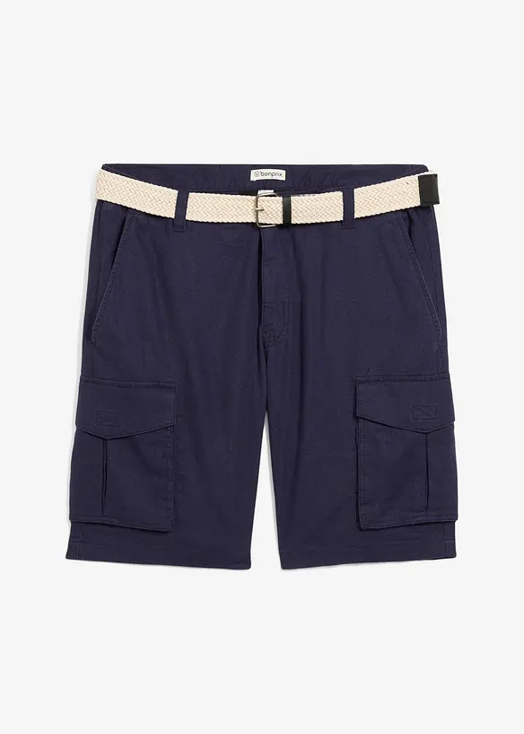 Cargo bermudy s podílem lnu a s páskem, Regular Fit, bonprix