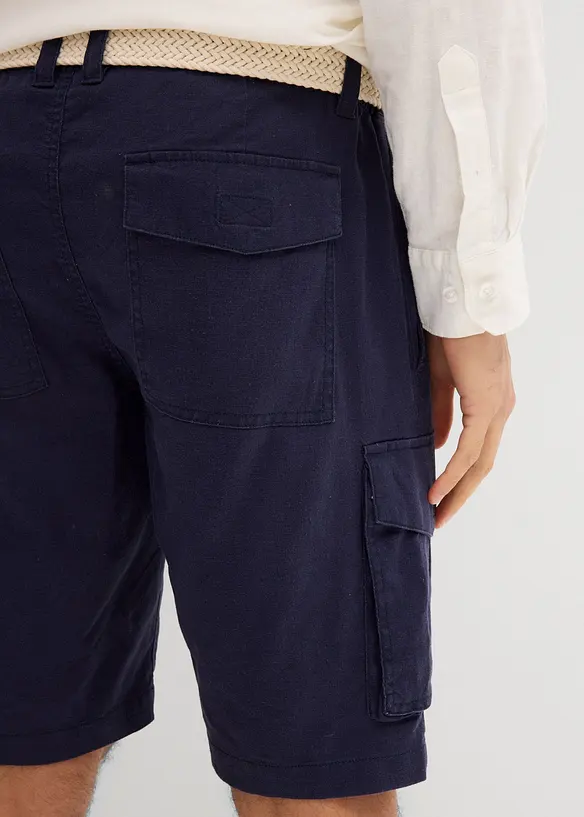 Cargo bermudy s podílem lnu a s páskem, Regular Fit, bonprix
