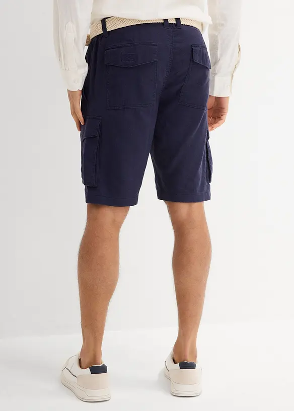 Cargo bermudy s podílem lnu a s páskem, Regular Fit, bonprix