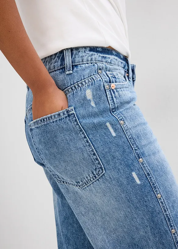 Džíny Loose, Straight, Mid Waist, nízký podíl streče, bonprix