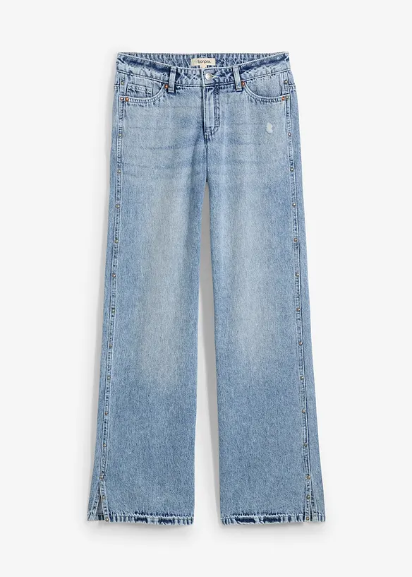 Džíny Loose, Straight, Mid Waist, nízký podíl streče, bonprix