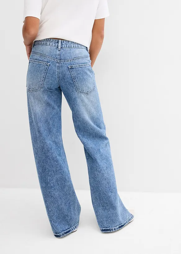 Džíny Loose, Straight, Mid Waist, nízký podíl streče, bonprix
