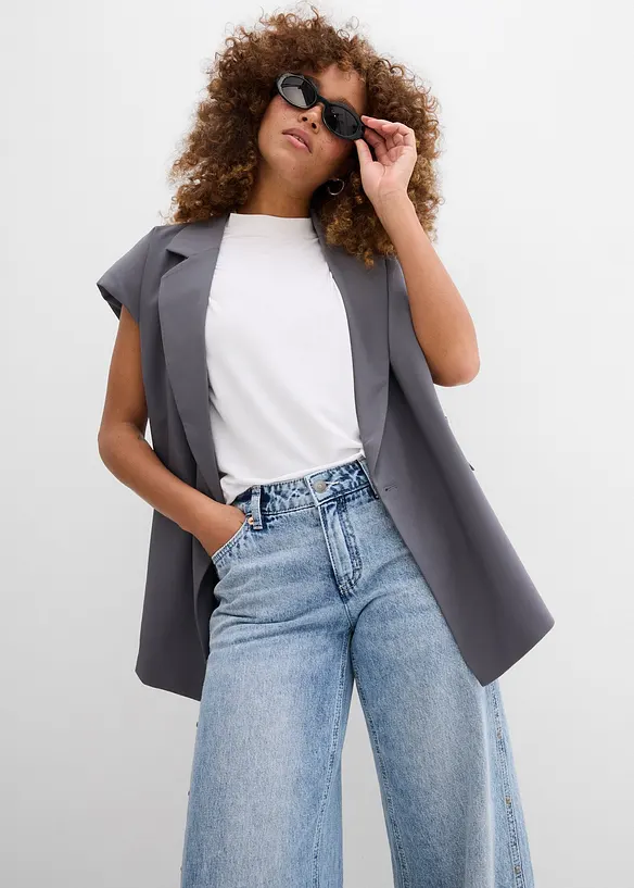 Džíny Loose, Straight, Mid Waist, nízký podíl streče, bonprix