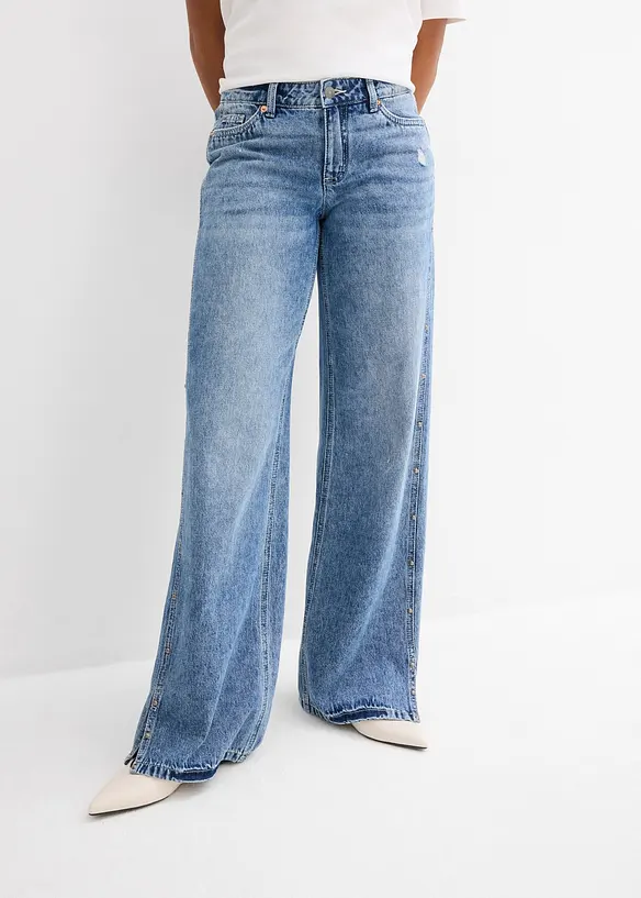 Džíny Loose, Straight, Mid Waist, nízký podíl streče, bonprix