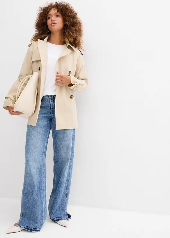 Džíny Loose, Straight, Mid Waist, nízký podíl streče, bonprix