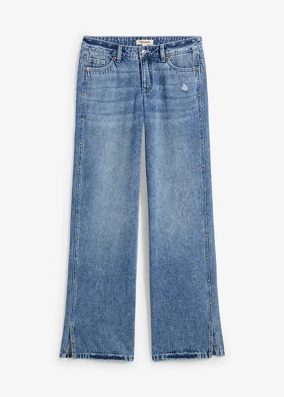 Džíny Loose, Straight, Mid Waist, nízký podíl streče, bonprix
