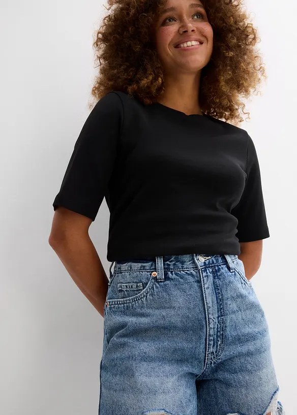 Džínové šortky High Waist, nízký podíl streče, bonprix