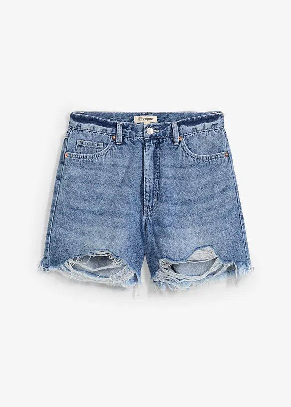 Džínové šortky High Waist, nízký podíl streče, bonprix