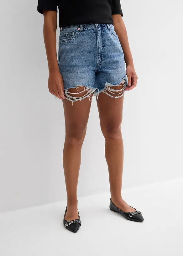 Džínové šortky High Waist, nízký podíl streče, bonprix