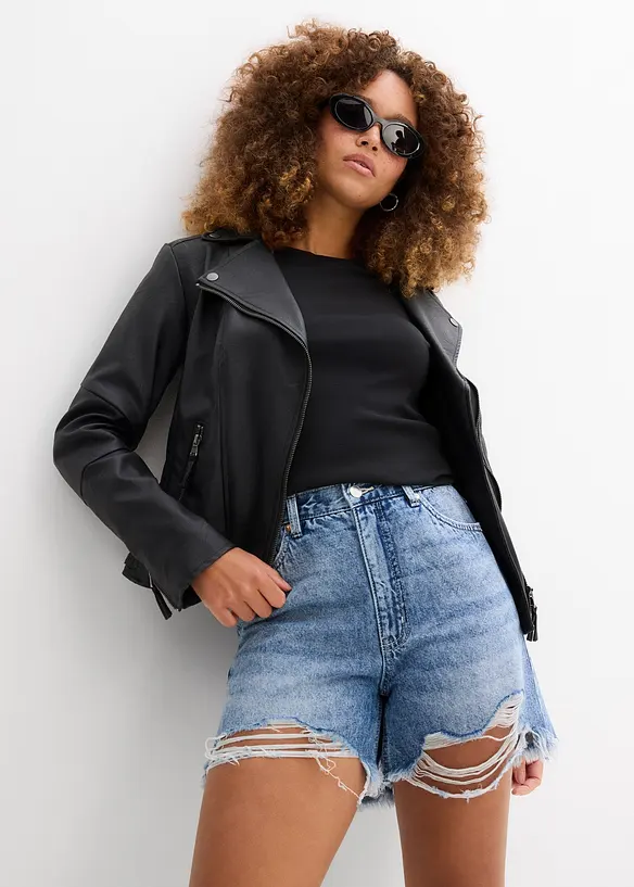 Džínové šortky High Waist, nízký podíl streče, bonprix
