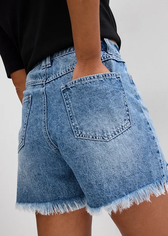 Džínové šortky High Waist, nízký podíl streče, bonprix