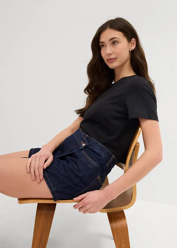 Džínová kalhotová sukně, Mid Waist, bonprix