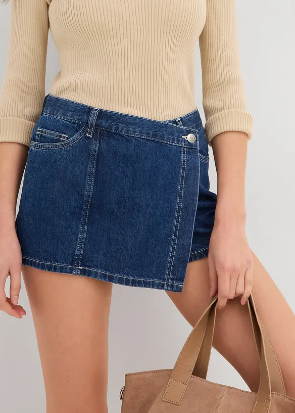 Džínová kalhotová sukně, Mid Waist, bonprix