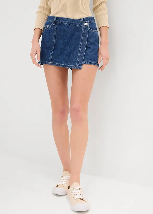 Džínová kalhotová sukně, Mid Waist, bonprix