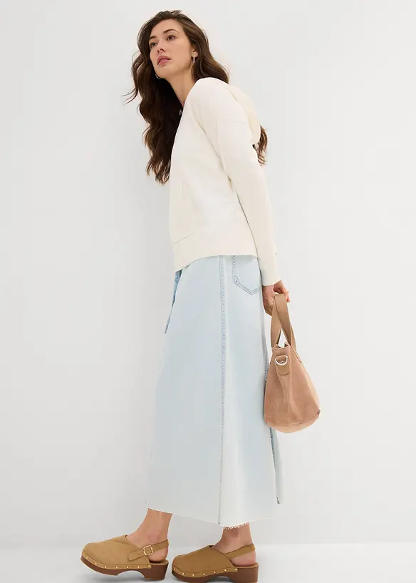 Džínová midi sukně, Mid Waist, Super Soft, bonprix
