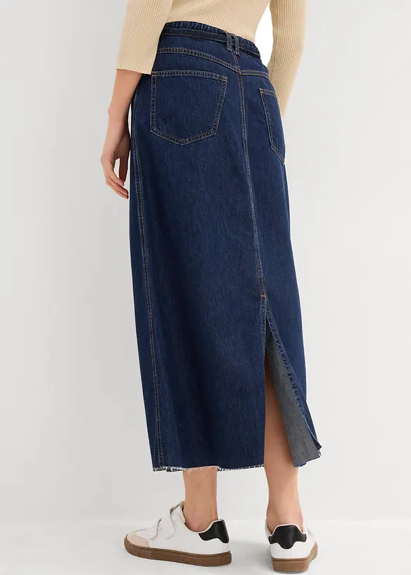 Džínová midi sukně, Mid Waist, Super Soft, bonprix
