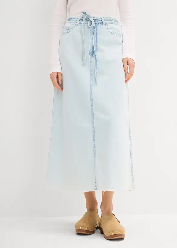 Džínová midi sukně, Mid Waist, Super Soft, bonprix