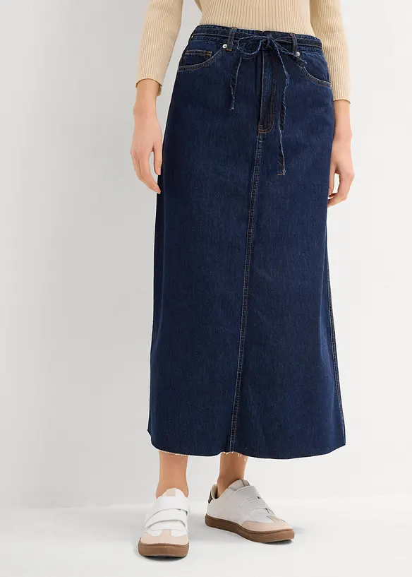 Džínová midi sukně, Mid Waist, Super Soft, bonprix