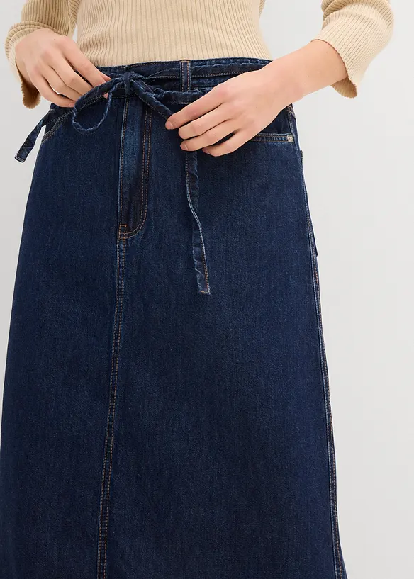 Džínová midi sukně, Mid Waist, Super Soft, bonprix