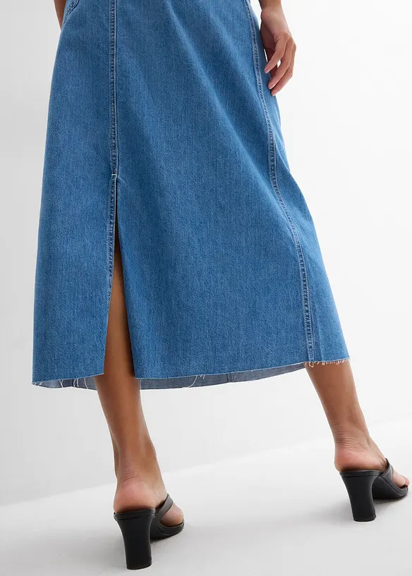 Džínová midi sukně, Mid Waist, Super Soft, bonprix