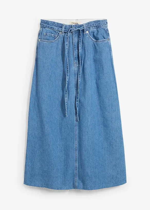 Džínová midi sukně, Mid Waist, Super Soft, bonprix