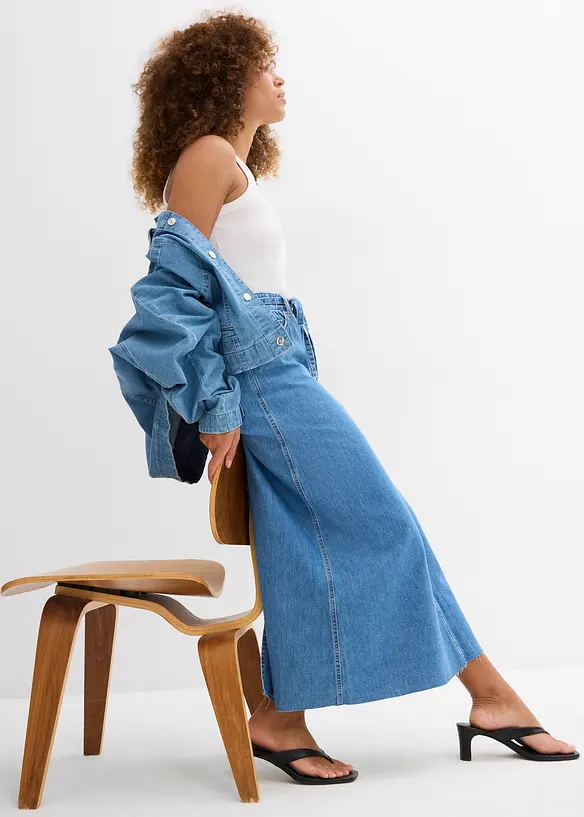 Džínová midi sukně, Mid Waist, Super Soft, bonprix