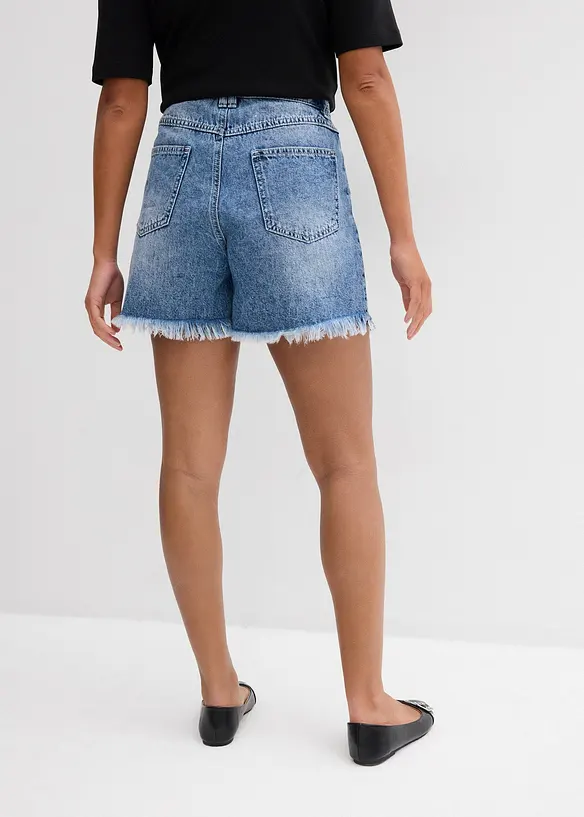 Džínové šortky High Waist, nízký podíl streče, bonprix