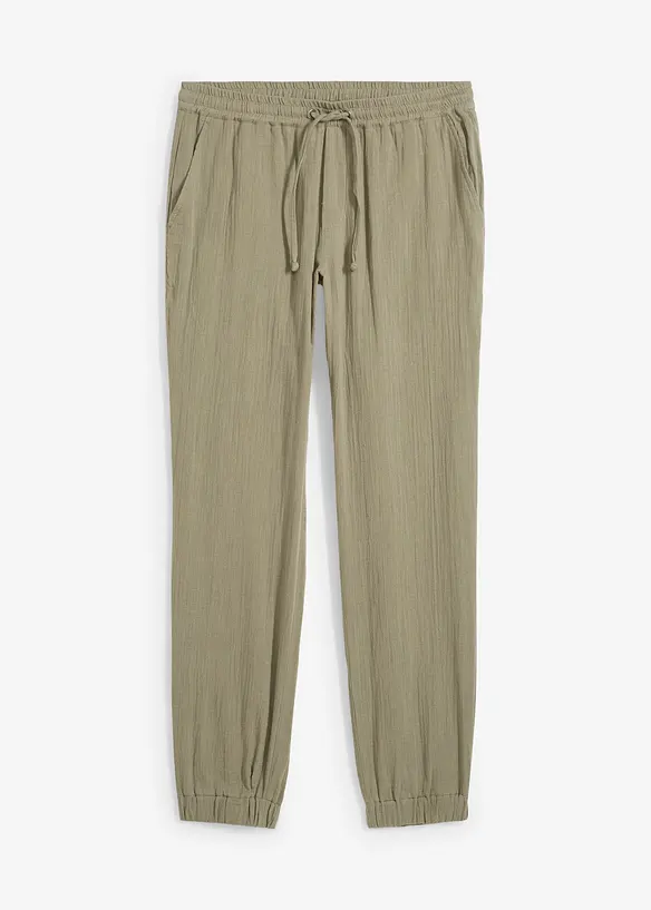 Mušelínové kalhoty bez zapínání, Regular Fit, Tapered, bonprix