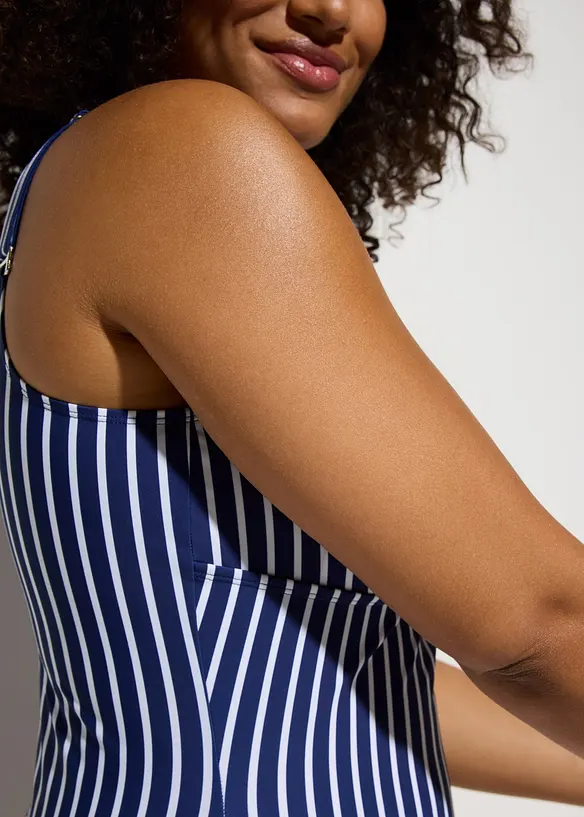 Stahovací jednodílné plavky s hlubokým výstřihem, střední tvarující efekt, bonprix