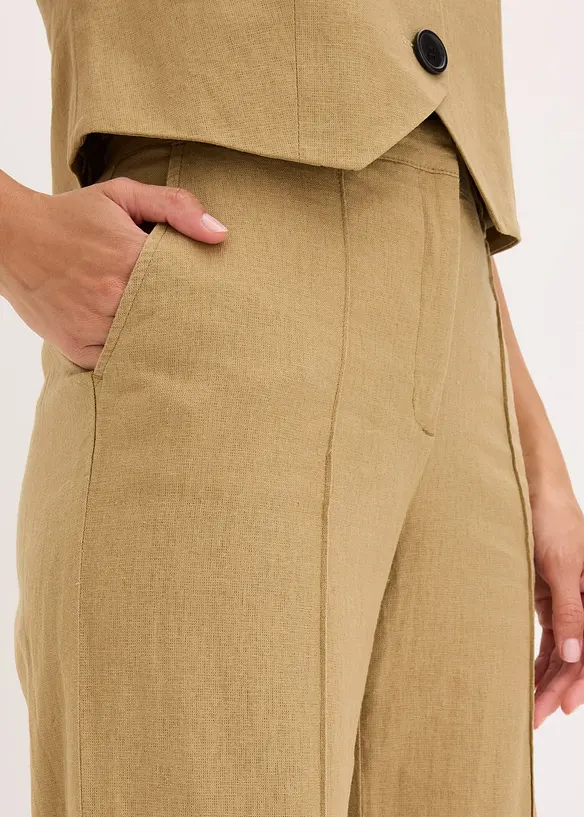 Kalhoty se lnem a sklady u pasu, High Waist, bonprix
