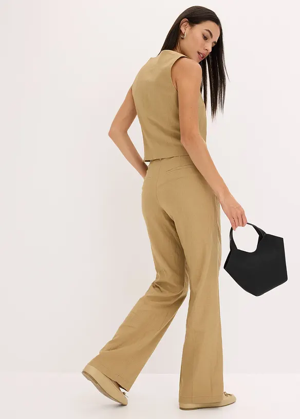 Kalhoty se lnem a sklady u pasu, High Waist, bonprix