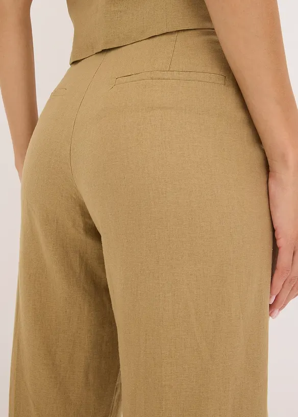 Kalhoty se lnem a sklady u pasu, High Waist, bonprix