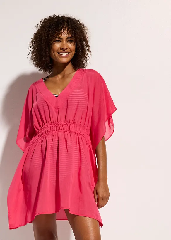 Průhledn&aacute; pl&aacute;žov&aacute; tunika s v&yacute;střihem do V, bonprix