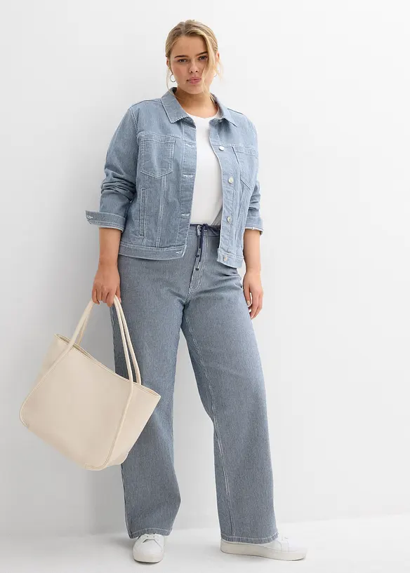 Džínová bunda s proužky, zkrácená, bonprix