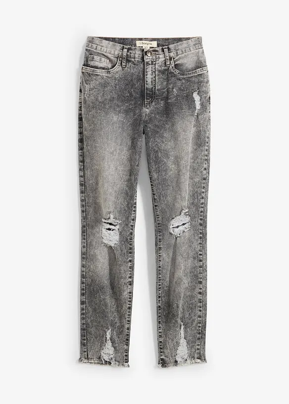 Džíny Mom s obnošenými efekty, High Waist, bonprix