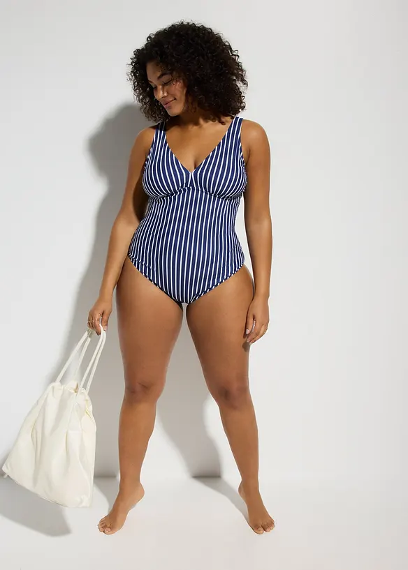 Stahovací jednodílné plavky s hlubokým výstřihem, střední tvarující efekt, bonprix