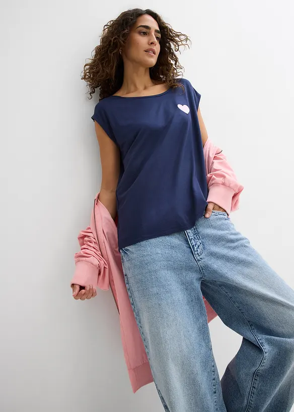 Tričko s asymetrickým spodním okrajem, ze splývavé směsi s viskózou, bonprix